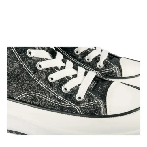Baskets Montante NOIR Femme Motif Paillettes Lacets