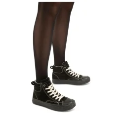 Baskets Montante NOIR Femme Motif Uni Lacets
