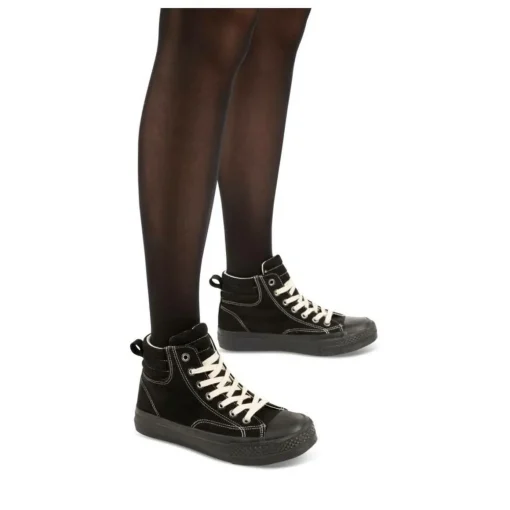 Baskets Montante NOIR Femme Motif Uni Lacets