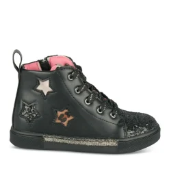 Baskets Montante NOIR Fille Motif Paillettes Lacets