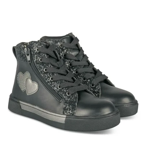 Baskets Montante NOIR Fille Motif Vernis Lacets
