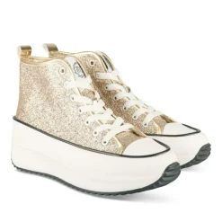 Baskets Montante OR Femme Motif Paillettes Lacets