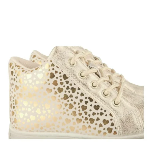 Baskets Montante OR Fille Motif Coeurs Lacets