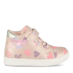 Baskets Montante ROSE Fille Motif Coeurs Scratch