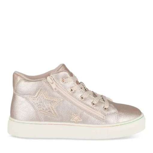 Baskets Montante ROSE Fille Motif Etoiles Lacets