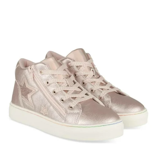 Baskets Montante ROSE Fille Motif Etoiles Lacets