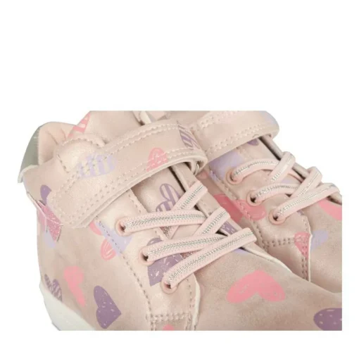 Baskets Montante ROSE Fille Motif Coeurs Scratch