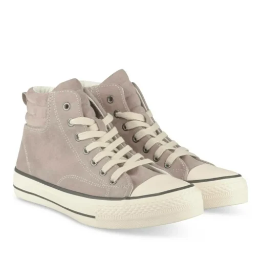Baskets Montante TAUPE Femme Motif Uni Lacets