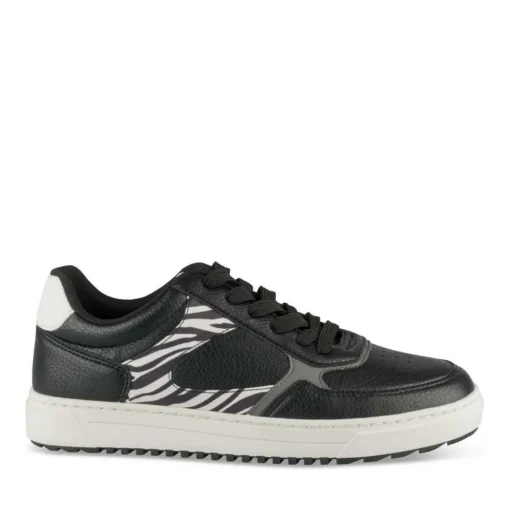 Baskets NOIR Femme Motif Animal Lacets