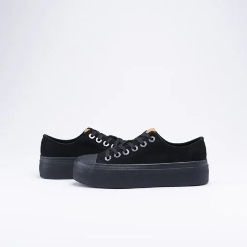 Baskets NOIR Femme Motif Uni Lacets