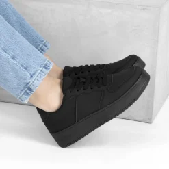 Baskets NOIR Femme Motif Uni Lacets