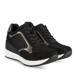 Baskets NOIR Femme Motif Paillettes Lacets