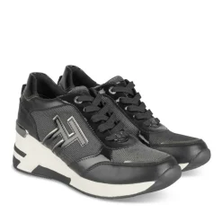 Baskets NOIR Femme Motif Uni Lacets