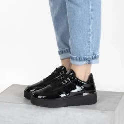Baskets NOIR Femme Motif Uni Lacets