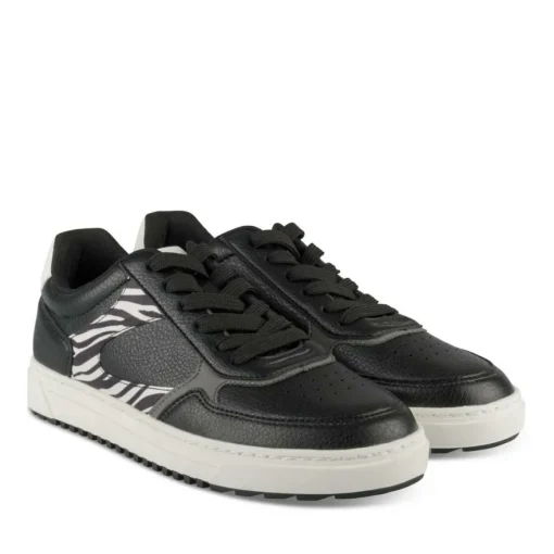 Baskets NOIR Femme Motif Animal Lacets