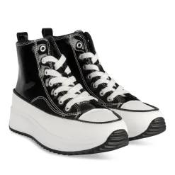 Baskets NOIR Femme Motif Vernis Lacets