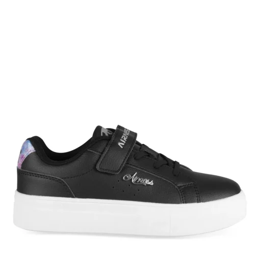 Baskets NOIR Fille Motif Uni Scratch + Elastique
