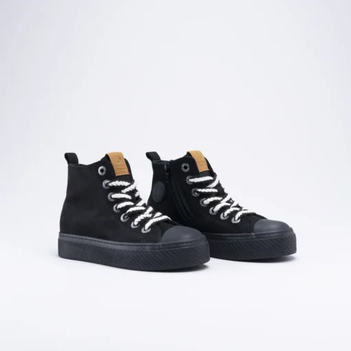 Baskets NOIR Fille Motif Uni Lacets