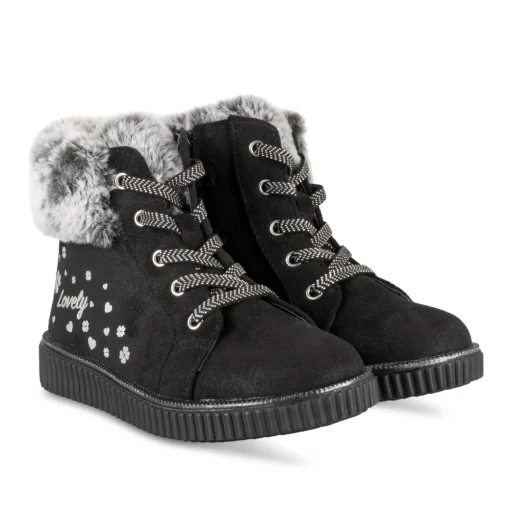 Baskets NOIR Fille Motif Uni Elastique + Fermeture éclair