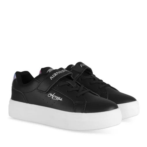 Baskets NOIR Fille Motif Uni Scratch + Elastique