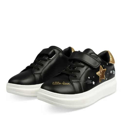Baskets NOIR Fille Motif Etoiles Scratch