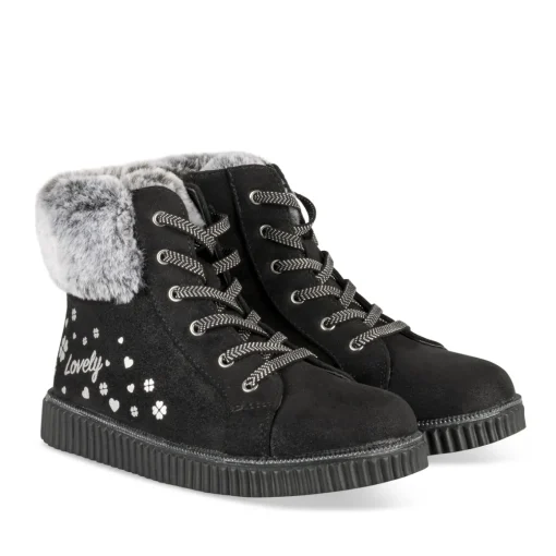 Baskets NOIR Fille Motif Uni Elastique + Fermeture éclair