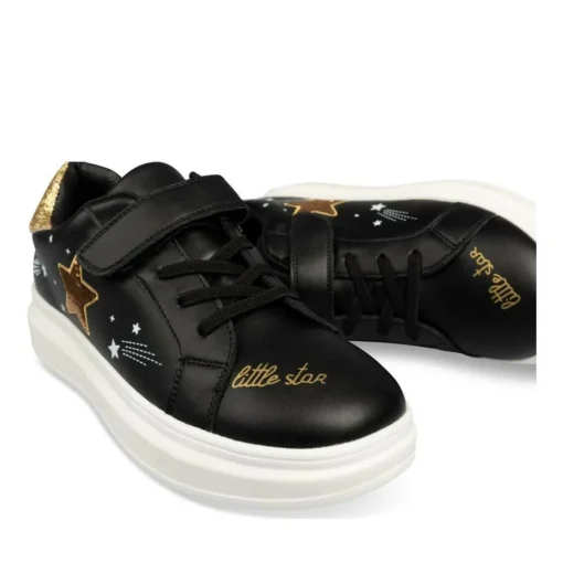 Baskets NOIR Fille Motif Etoiles Scratch