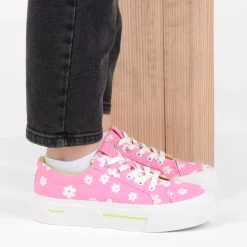 Baskets ROSE Femme Motif Fleuri Lacets