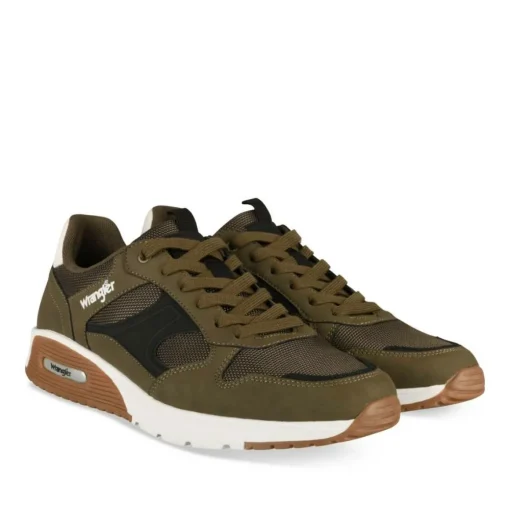 Baskets Running KAKI Homme Motif Uni Lacets