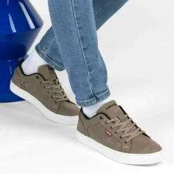 Baskets TAUPE Homme Motif Uni A Enfiler