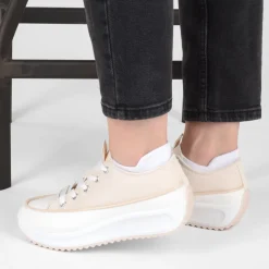 Baskets Toile BEIGE Femme Motif Uni Lacets