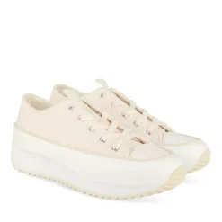 Baskets Toile BEIGE Femme Motif Uni Lacets