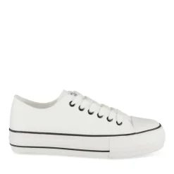 Baskets Toile BLANC Femme Motif Uni Lacets