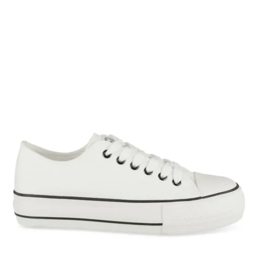 Baskets Toile BLANC Femme Motif Uni Lacets