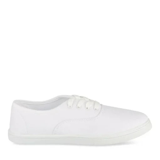 Baskets Toile BLANC Femme Motif Uni Lacets