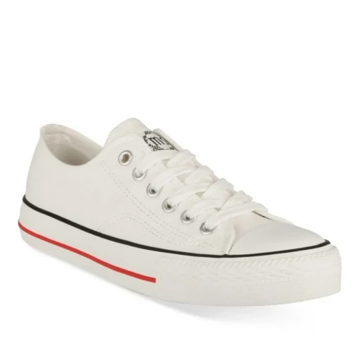 Baskets Toile BLANC Femme Motif Uni Lacets