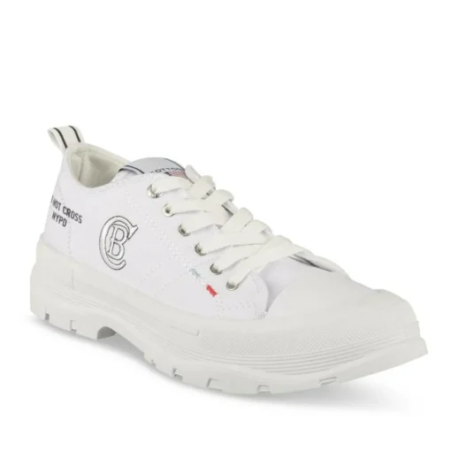 Baskets Toile BLANC Femme Motif Uni Lacets