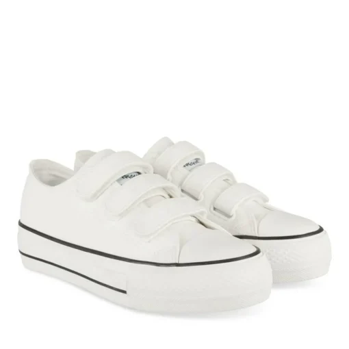 Baskets Toile BLANC Femme Motif Uni Scratch
