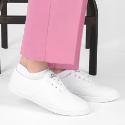 Baskets Toile BLANC Femme Motif Uni Lacets