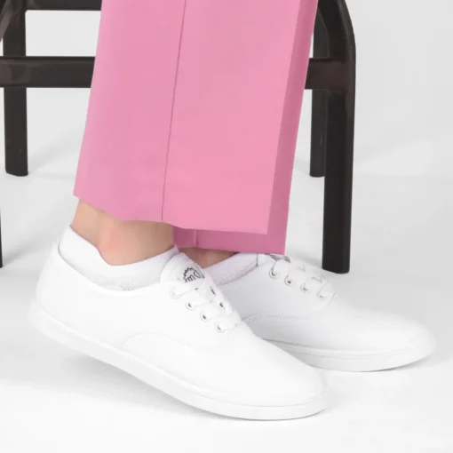 Baskets Toile BLANC Femme Motif Uni Lacets