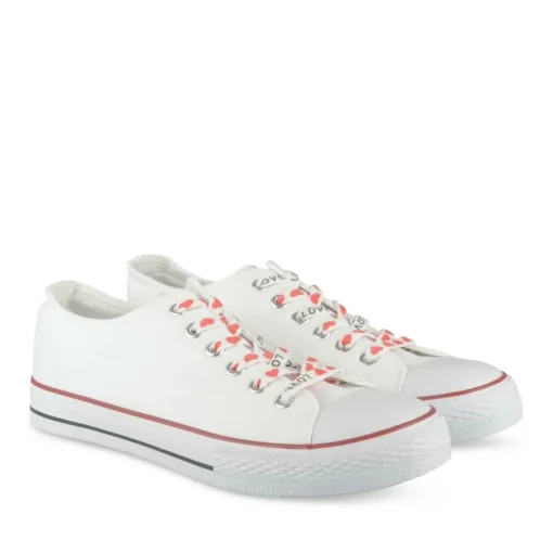 Baskets Toile BLANC Femme Motif Uni Lacets