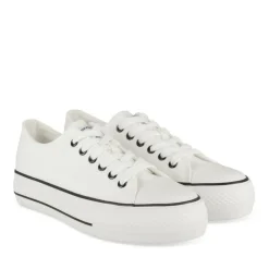 Baskets Toile BLANC Femme Motif Uni Lacets