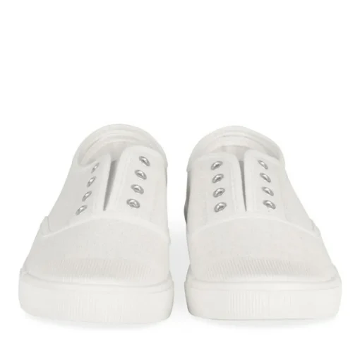 Baskets Toile BLANC Femme Motif Paillettes A Enfiler