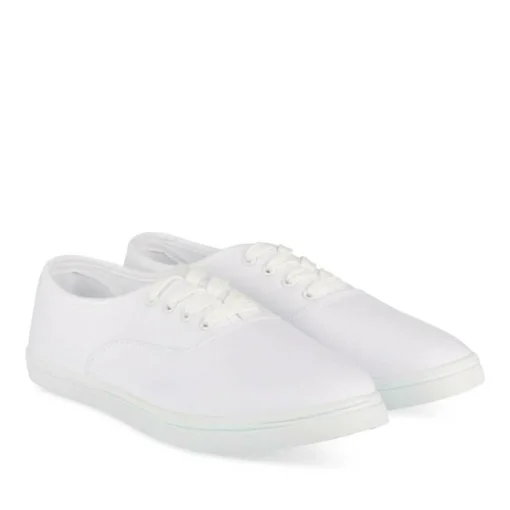 Baskets Toile BLANC Femme Motif Uni Lacets