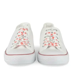 Baskets Toile BLANC Femme Motif Uni Lacets