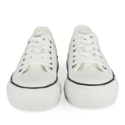 Baskets Toile BLANC Femme Motif Uni Lacets