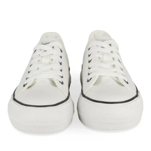 Baskets Toile BLANC Femme Motif Uni Lacets