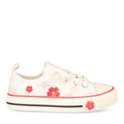 Baskets Toile BLANC Fille Motif Fleuri Elastique