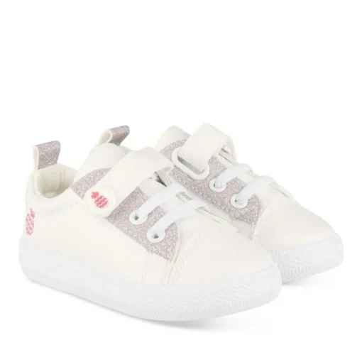 Baskets Toile BLANC Fille Motif Paillettes Scratch