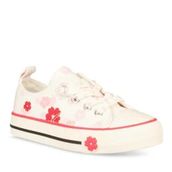 Baskets Toile BLANC Fille Motif Fleuri Elastique